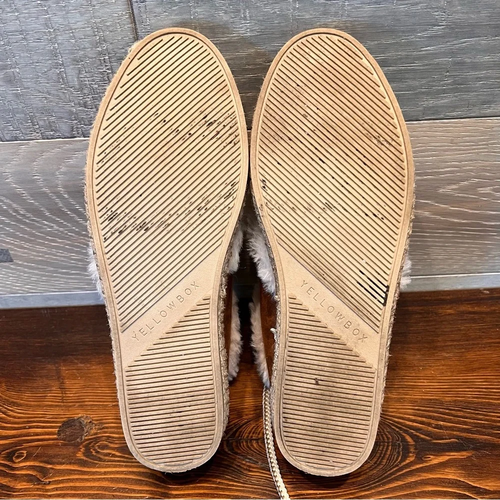 Yellow Box Chestnut Brown Raddie Suede Shoes 7.5 Fur Trim Woven Macrame Toe Lace